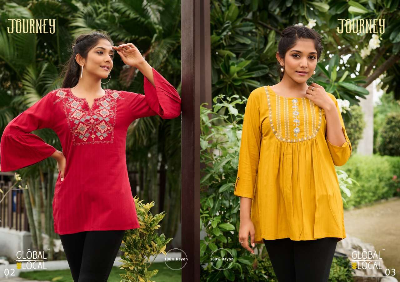 Global Local Journey Rayon Work Short Kurtis