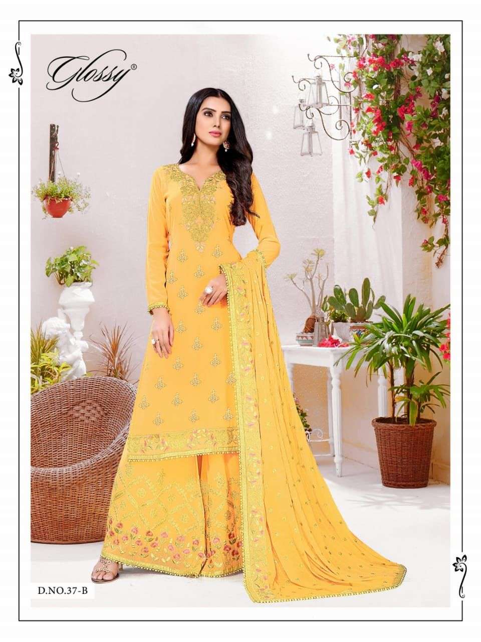 Glossy Dno 37 Pallazo Heavy Work Ladies Dresses Exports