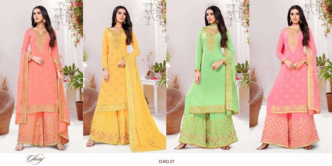 Glossy Dno 37 Pallazo Heavy Work Ladies Dresses Exports