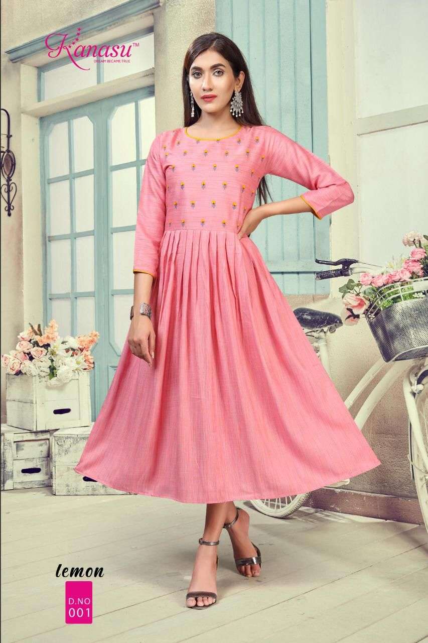 Lemon By Kanasu Reyon  Heavy Multi Flair With Embroidery Pattern Kurti Catalog Wholesaler Best Rate