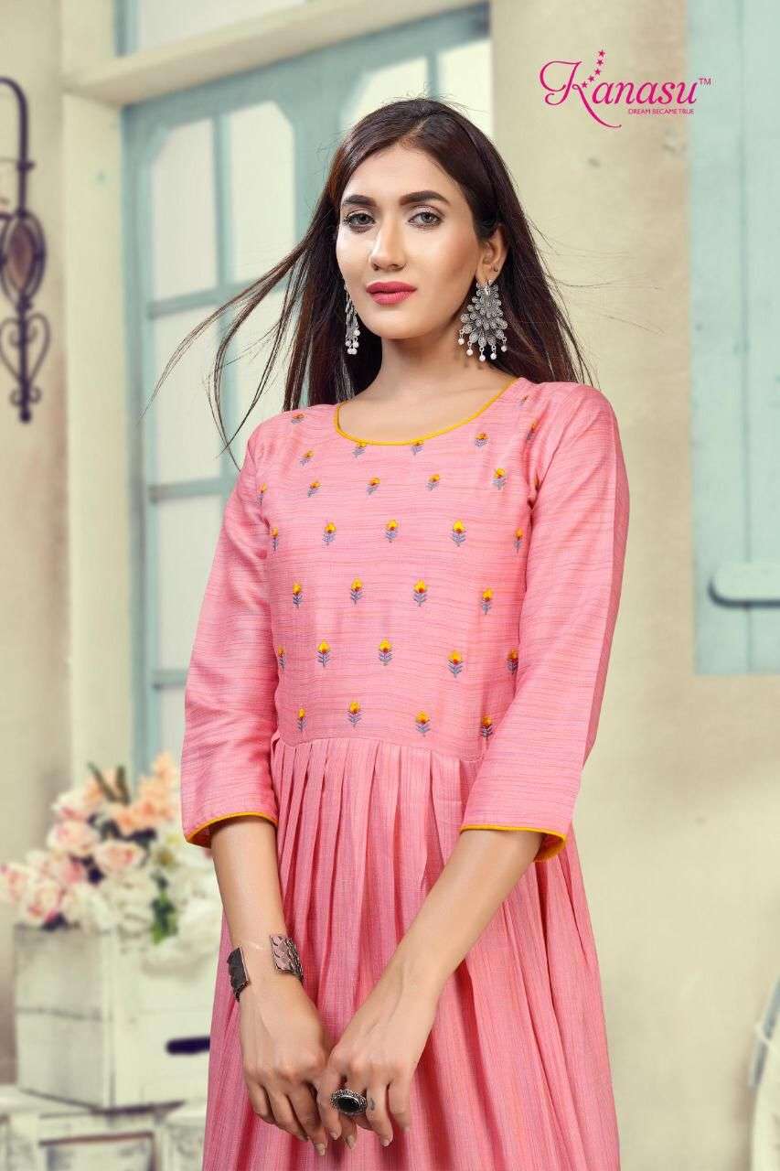 Lemon By Kanasu Reyon  Heavy Multi Flair With Embroidery Pattern Kurti Catalog Wholesaler Best Rate