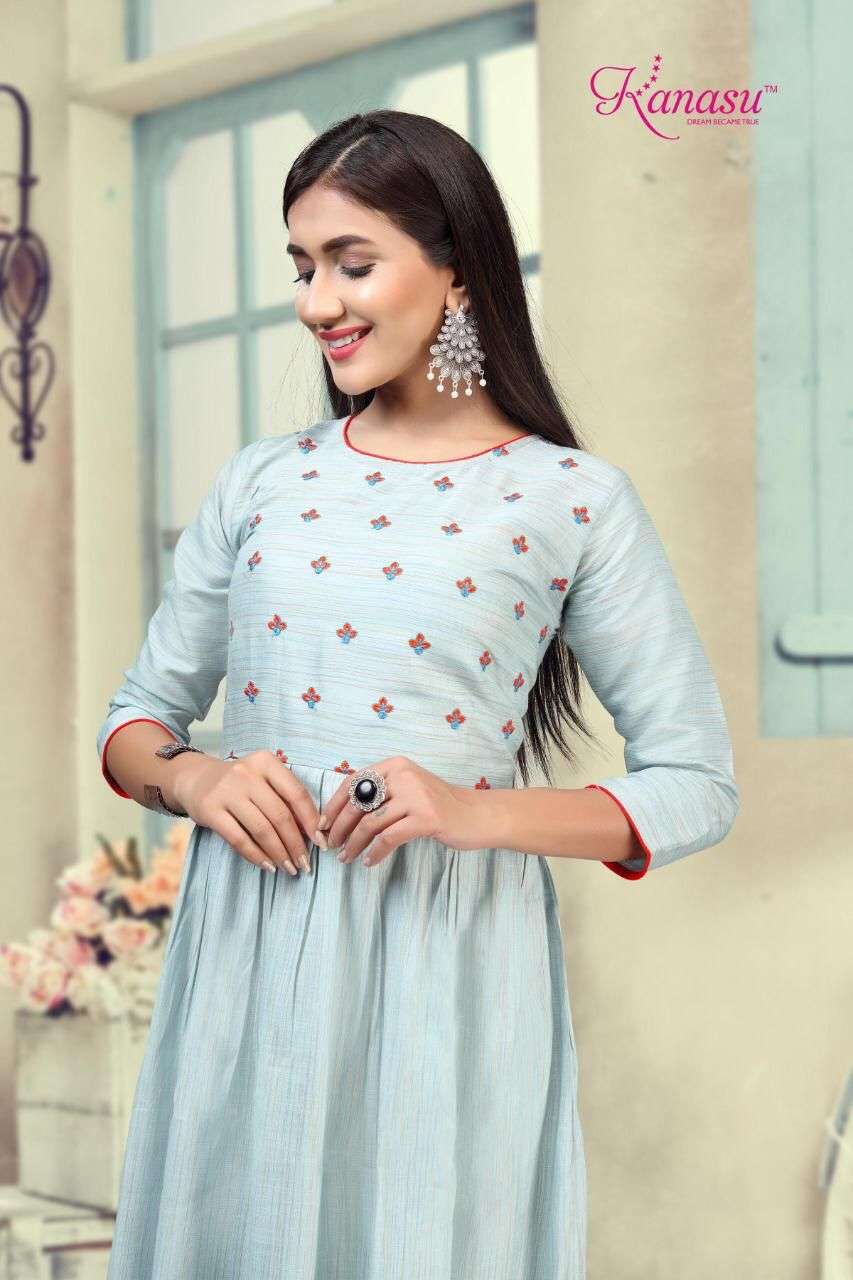 Lemon By Kanasu Reyon  Heavy Multi Flair With Embroidery Pattern Kurti Catalog Wholesaler Best Rate