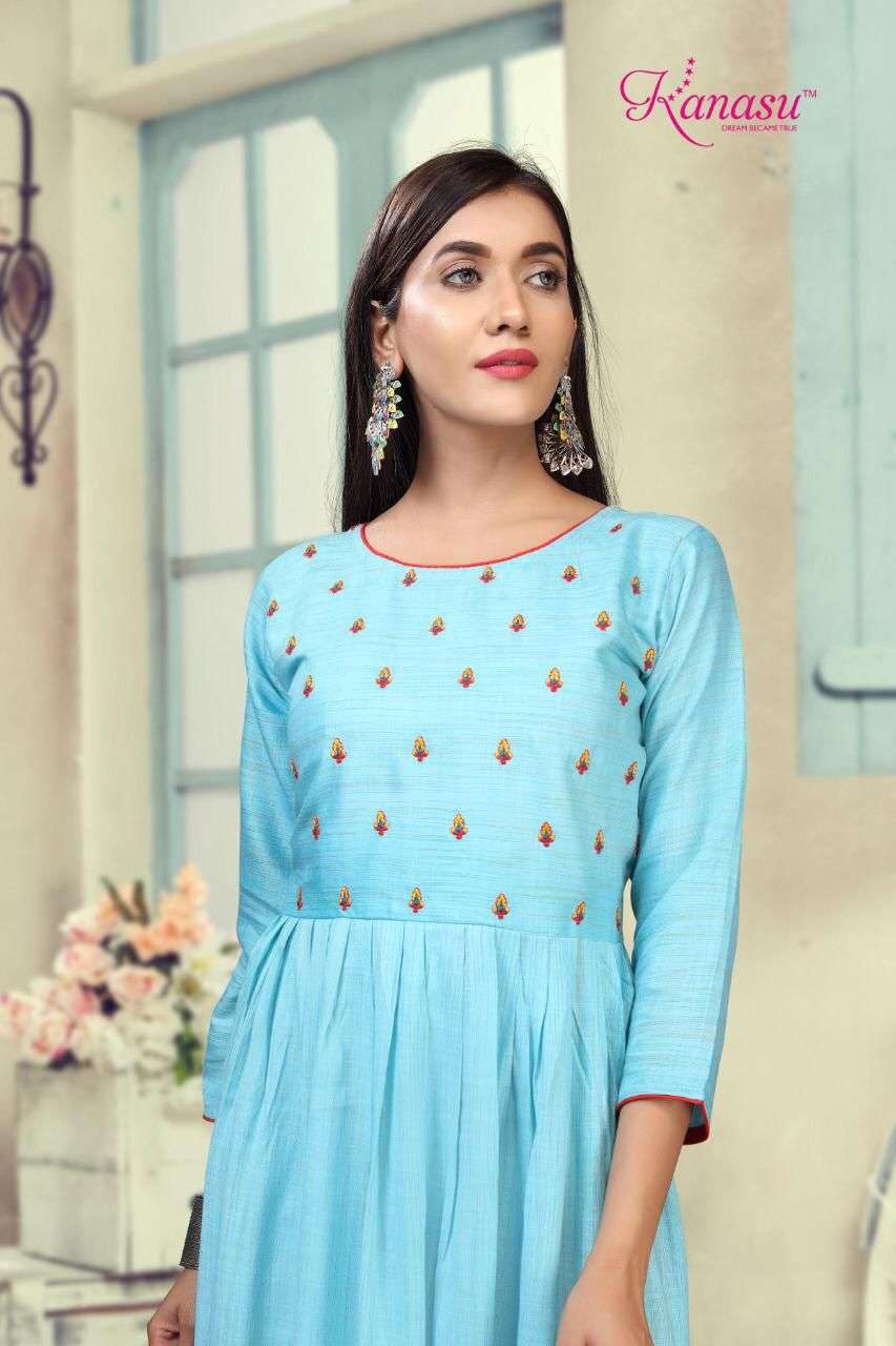 Lemon By Kanasu Reyon  Heavy Multi Flair With Embroidery Pattern Kurti Catalog Wholesaler Best Rate