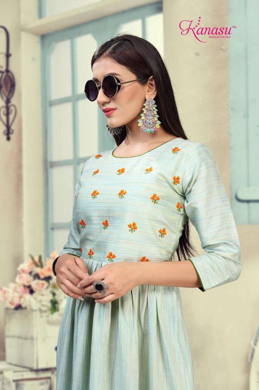 Lemon By Kanasu Reyon  Heavy Multi Flair With Embroidery Pattern Kurti Catalog Wholesaler Best Rate