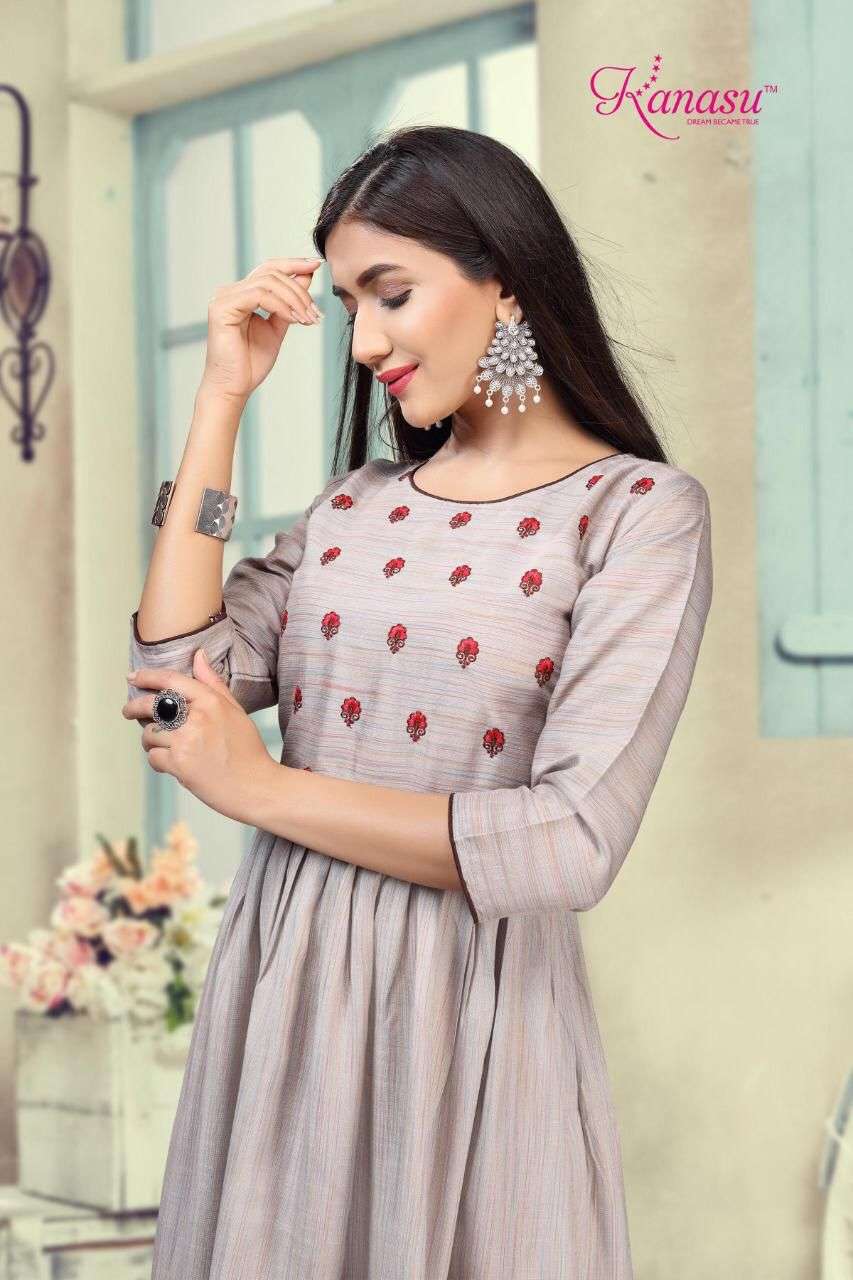 Lemon By Kanasu Reyon  Heavy Multi Flair With Embroidery Pattern Kurti Catalog Wholesaler Best Rate