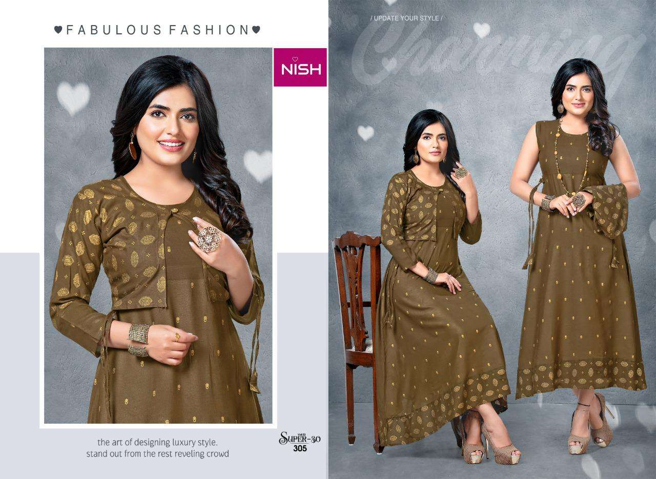 Super.30 Vol.3  By Nish Heavy Rayon Top With Jacket Kurti Catalog Wholesaler Best Rate