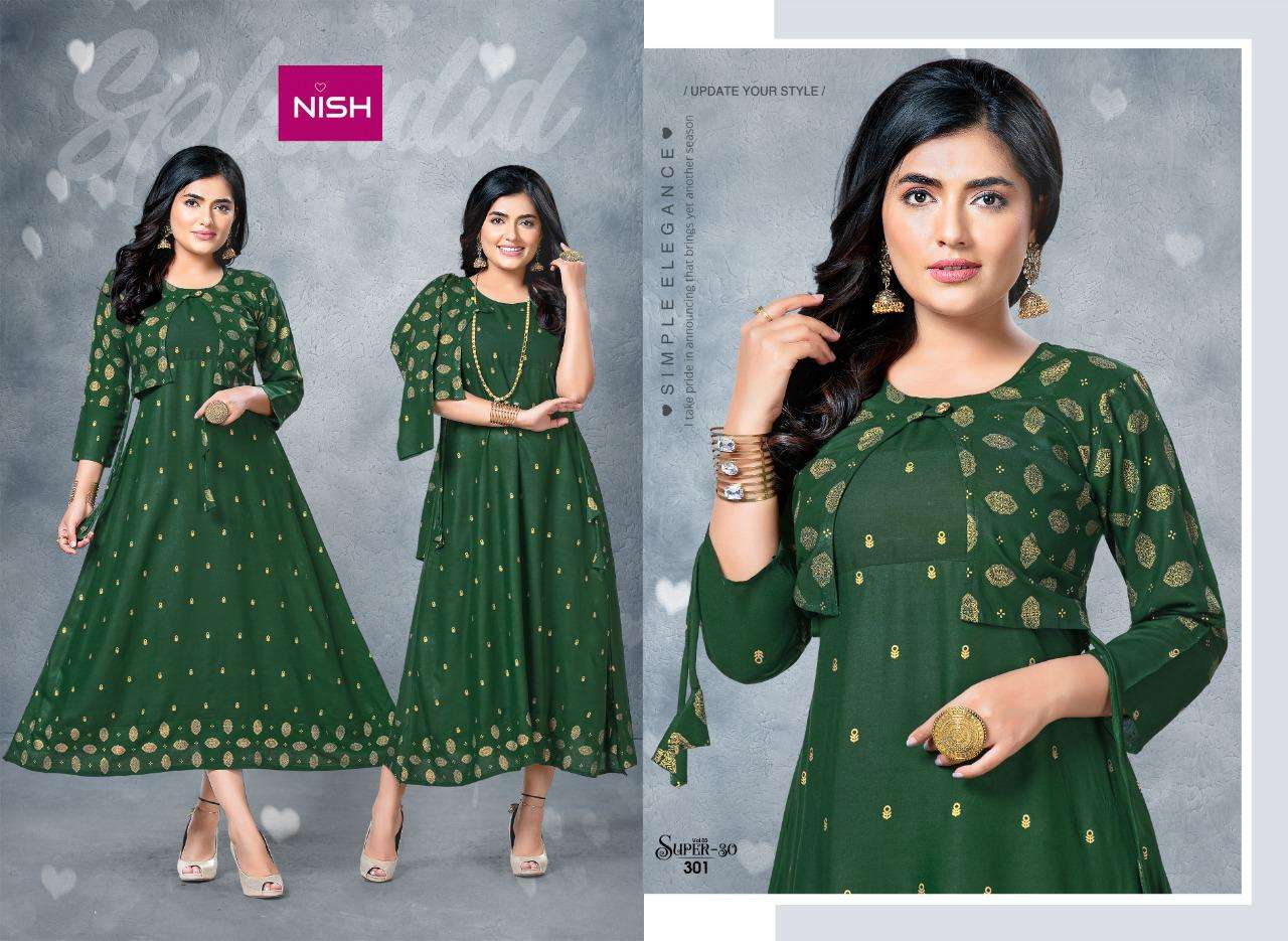 Super.30 Vol.3  By Nish Heavy Rayon Top With Jacket Kurti Catalog Wholesaler Best Rate