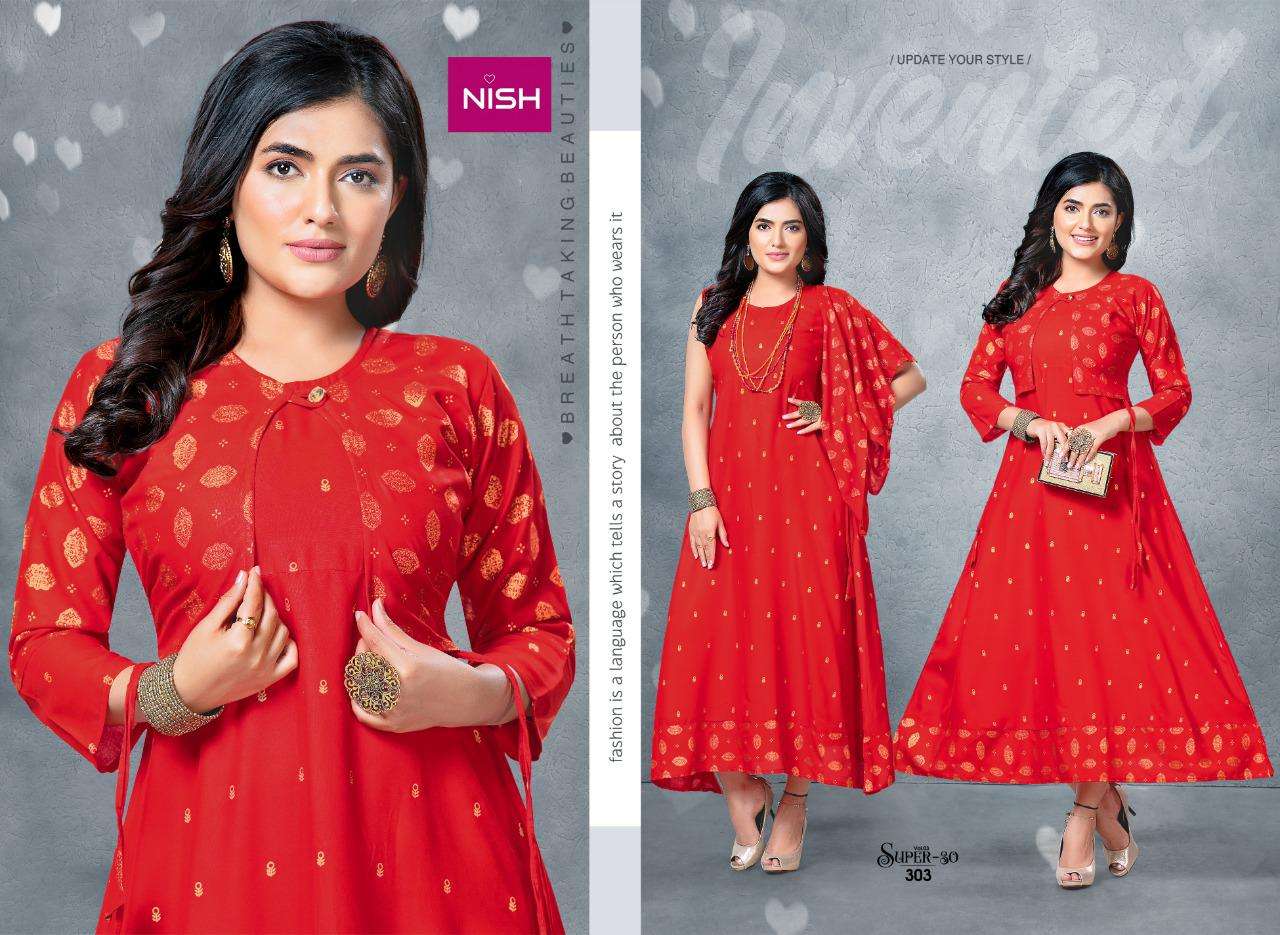 Super.30 Vol.3  By Nish Heavy Rayon Top With Jacket Kurti Catalog Wholesaler Best Rate