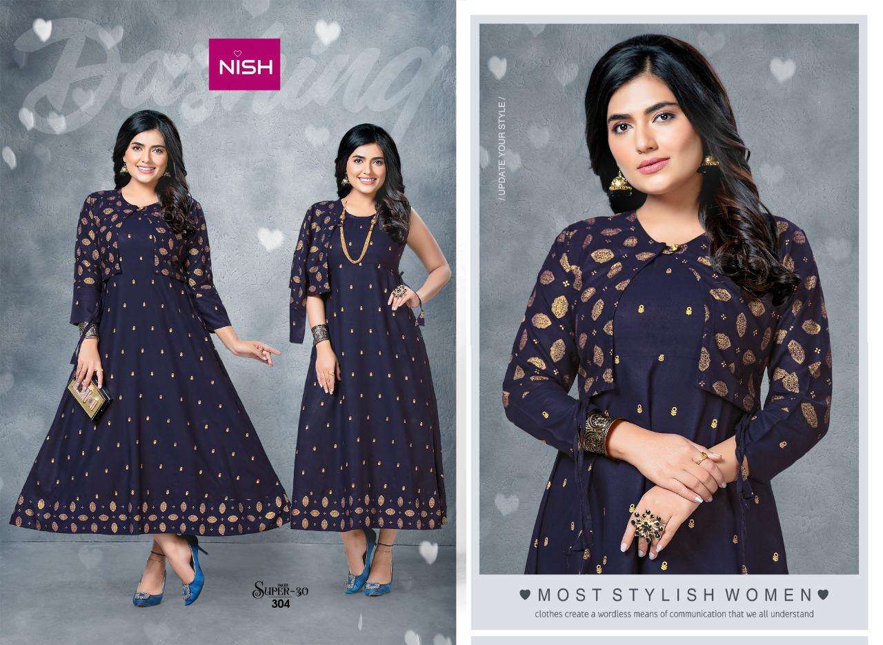 Super.30 Vol.3  By Nish Heavy Rayon Top With Jacket Kurti Catalog Wholesaler Best Rate