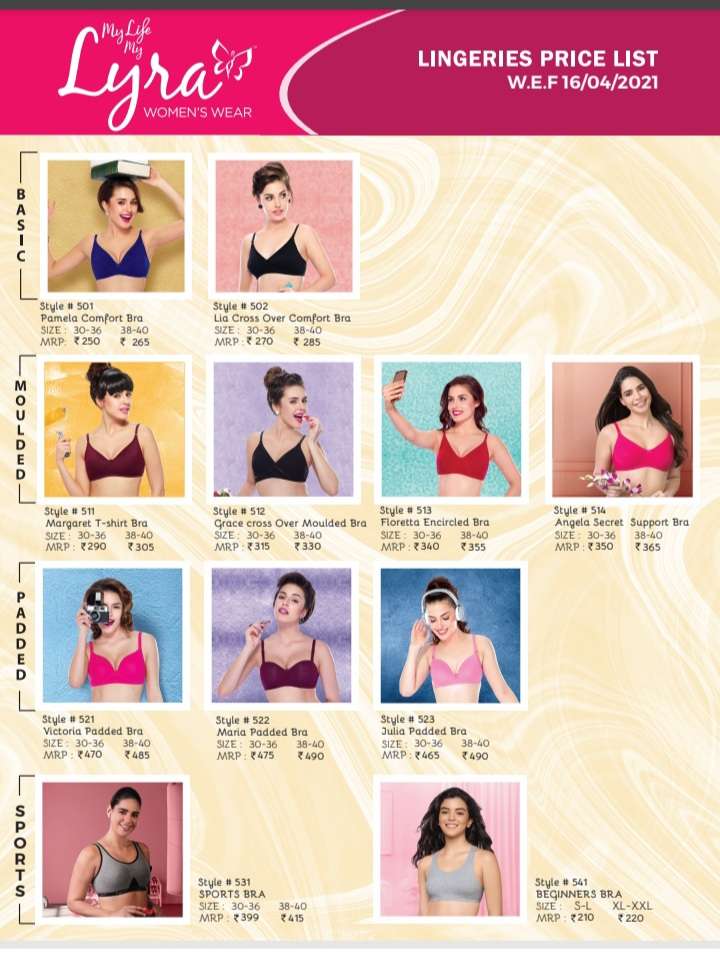 Buy Lyra Lingerie Collection Lyra Bras Non Padded Bras Padded Bra Sports Bra Angela Secret Support Bra Pamela Margaret T Shirt Bra Comfort Bra At Wholesale Prices In India