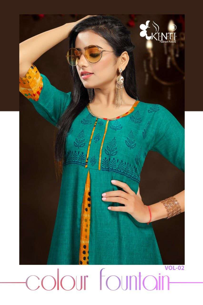 Color Fountain 2 Daily Wear Rayon Kurtis  With Flair Stiching Pattern By Kinti