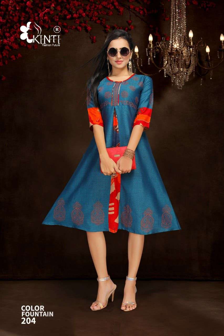 Color Fountain 2 Daily Wear Rayon Kurtis  With Flair Stiching Pattern By Kinti
