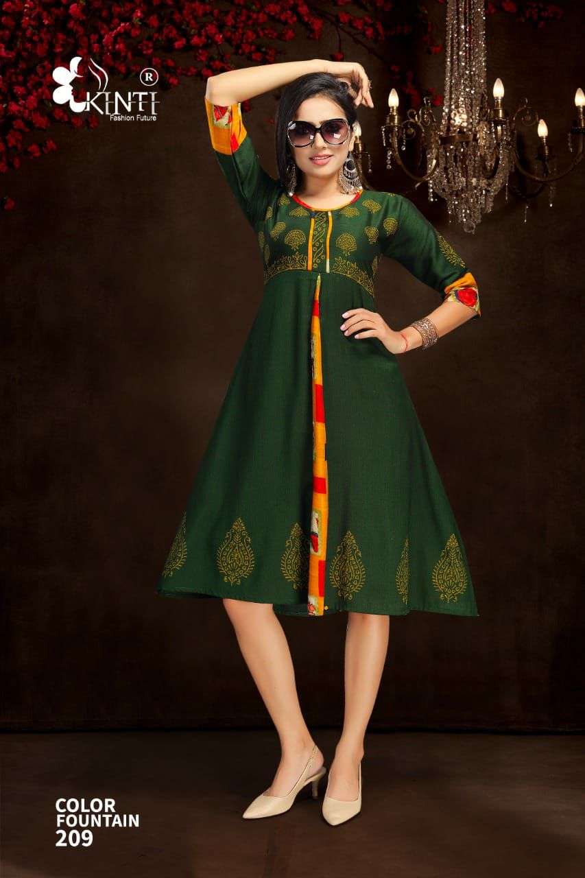 Color Fountain 2 Daily Wear Rayon Kurtis  With Flair Stiching Pattern By Kinti
