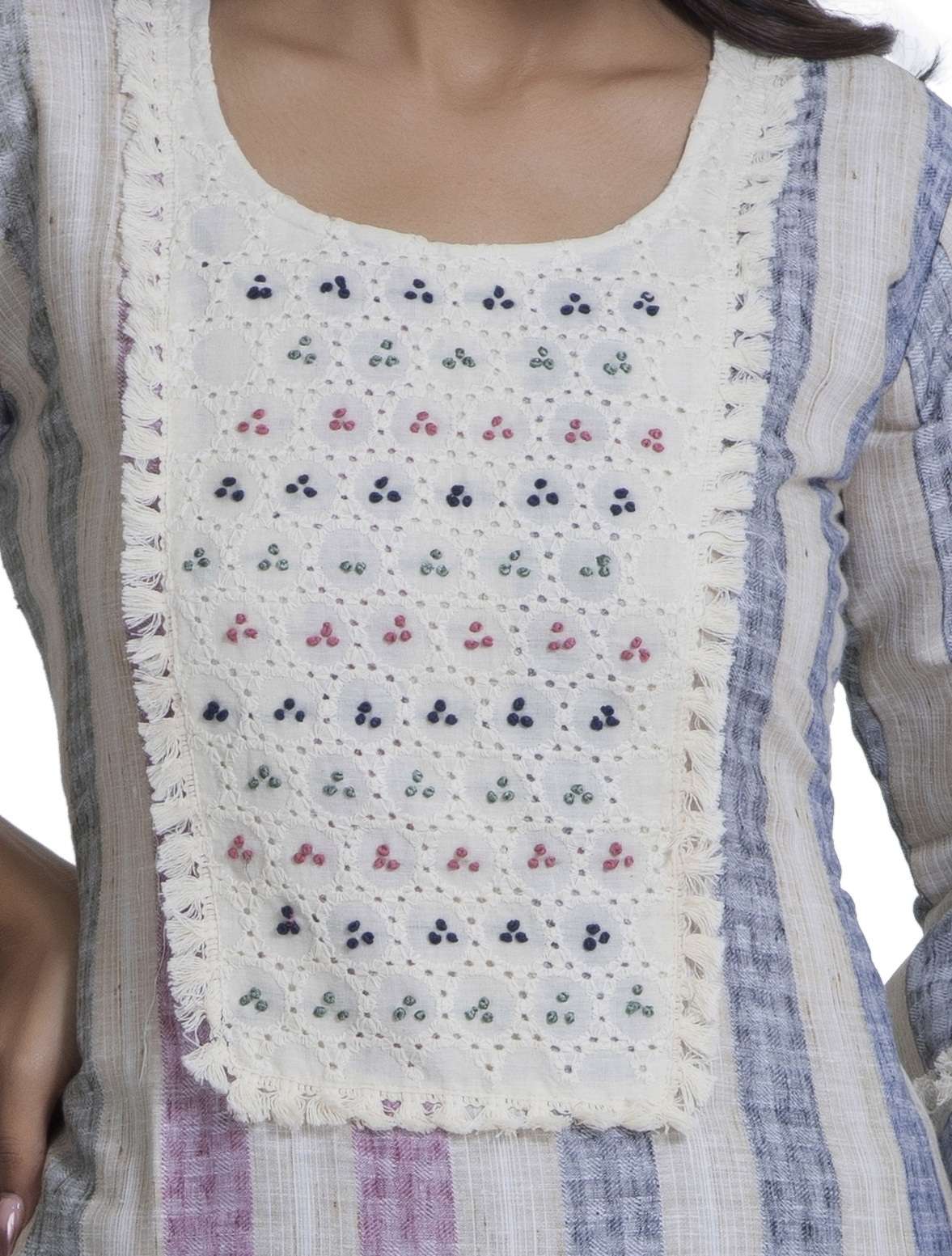 Heavy Stylish Cotton Kurti With Handwork And Lacework.