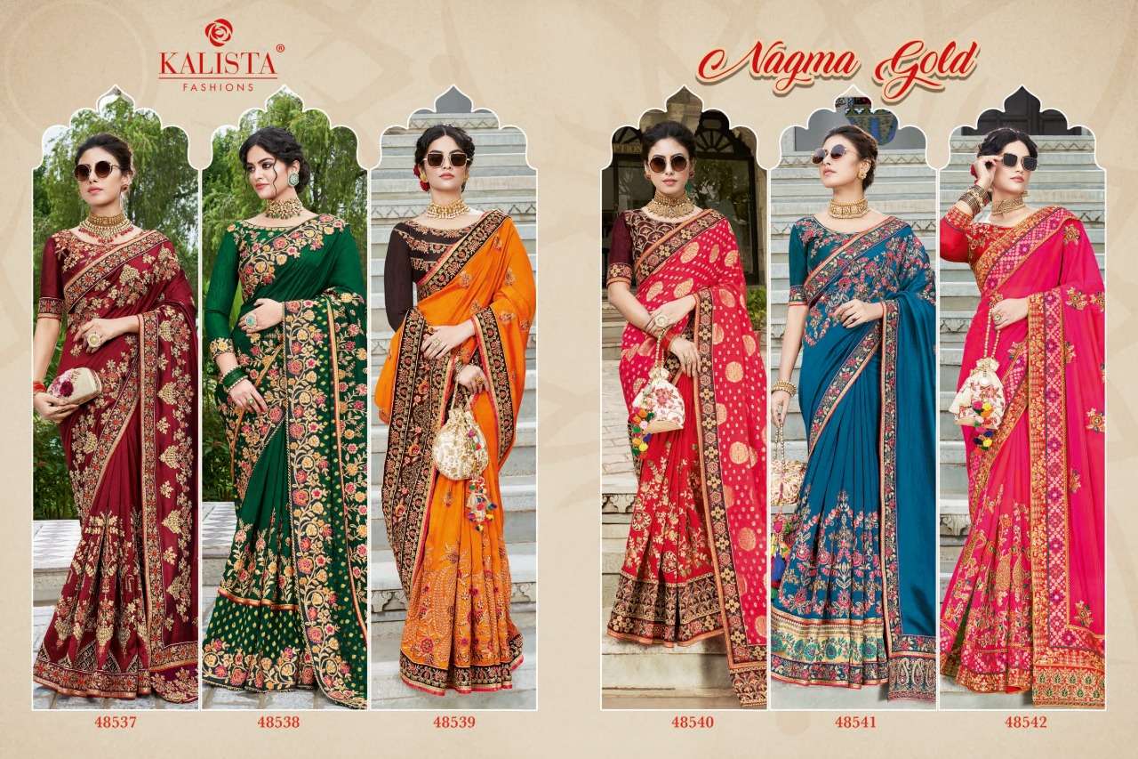 Kalista Nagma Gold Silk Wedding Party Wear Saree