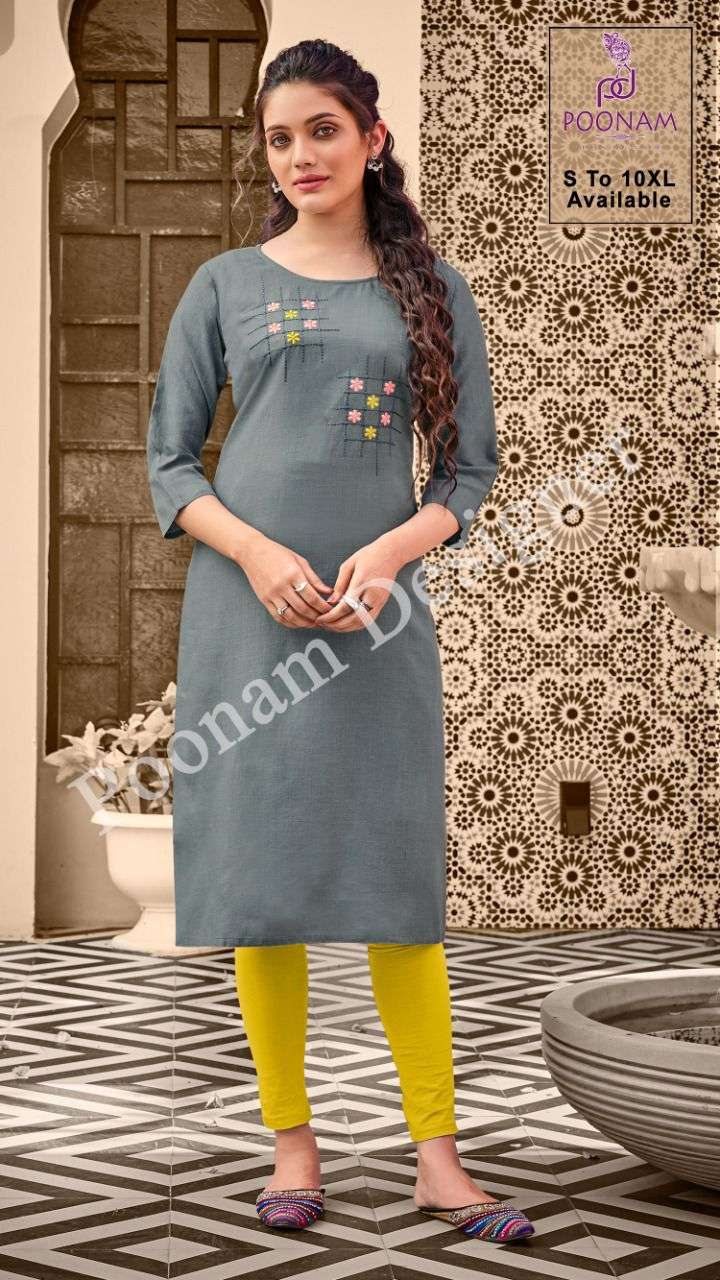 Kurti House Vol 2 By Poonam Slub Cotton Big Sizes Fancy Kurti