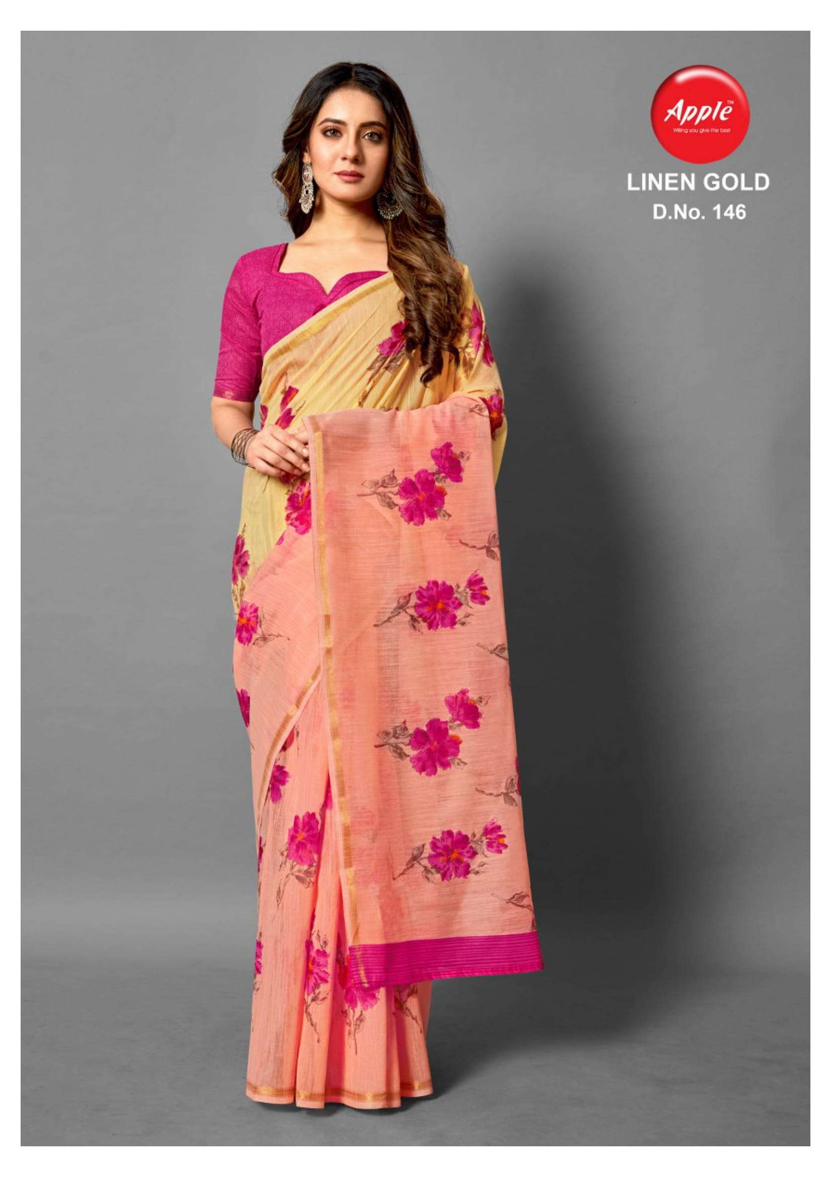 Linen Gold By Apple Casual Wear Linen Soft Cotton Saree At Lowest Price In Surat Market