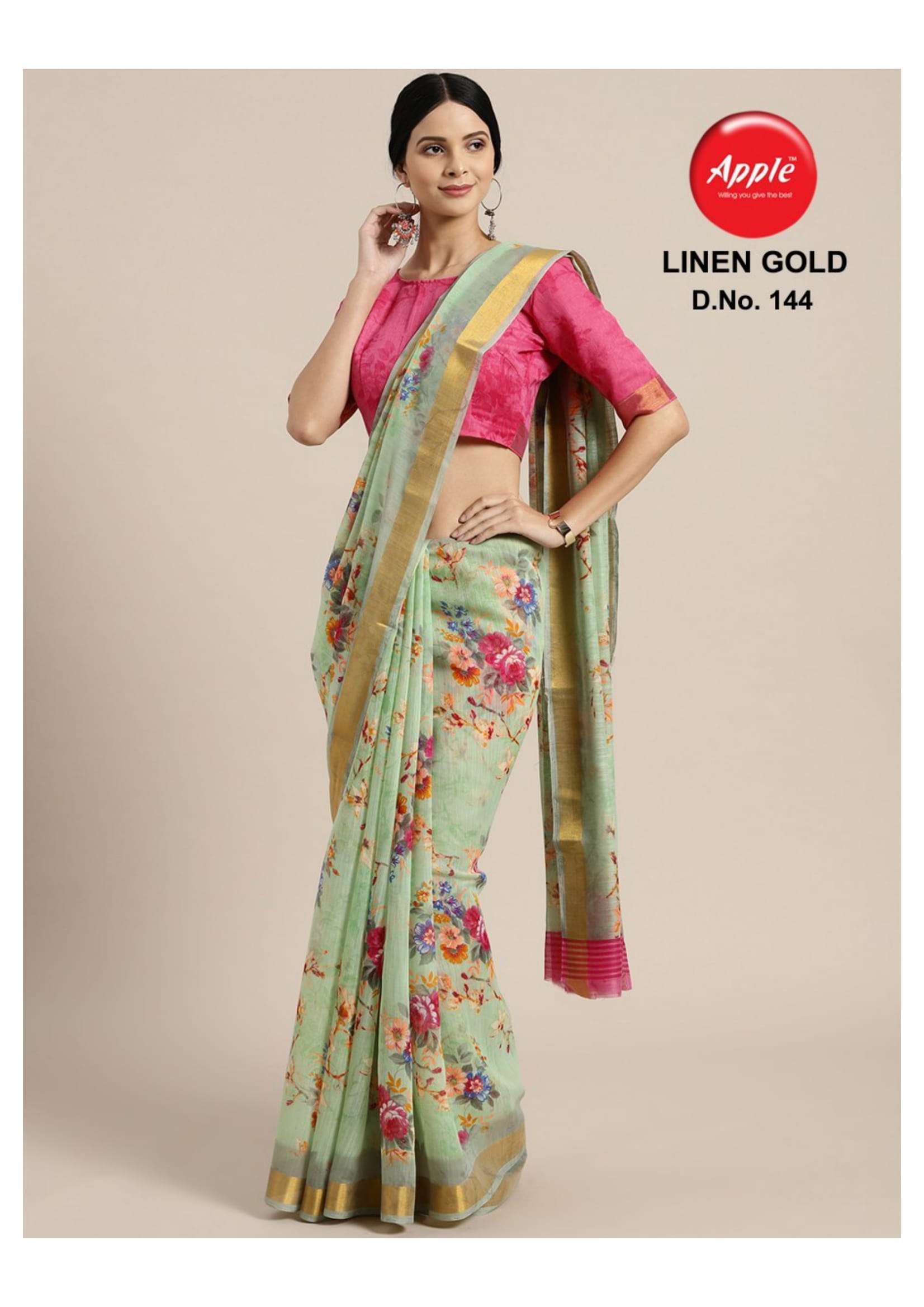 Linen Gold By Apple Casual Wear Linen Soft Cotton Saree At Lowest Price In Surat Market