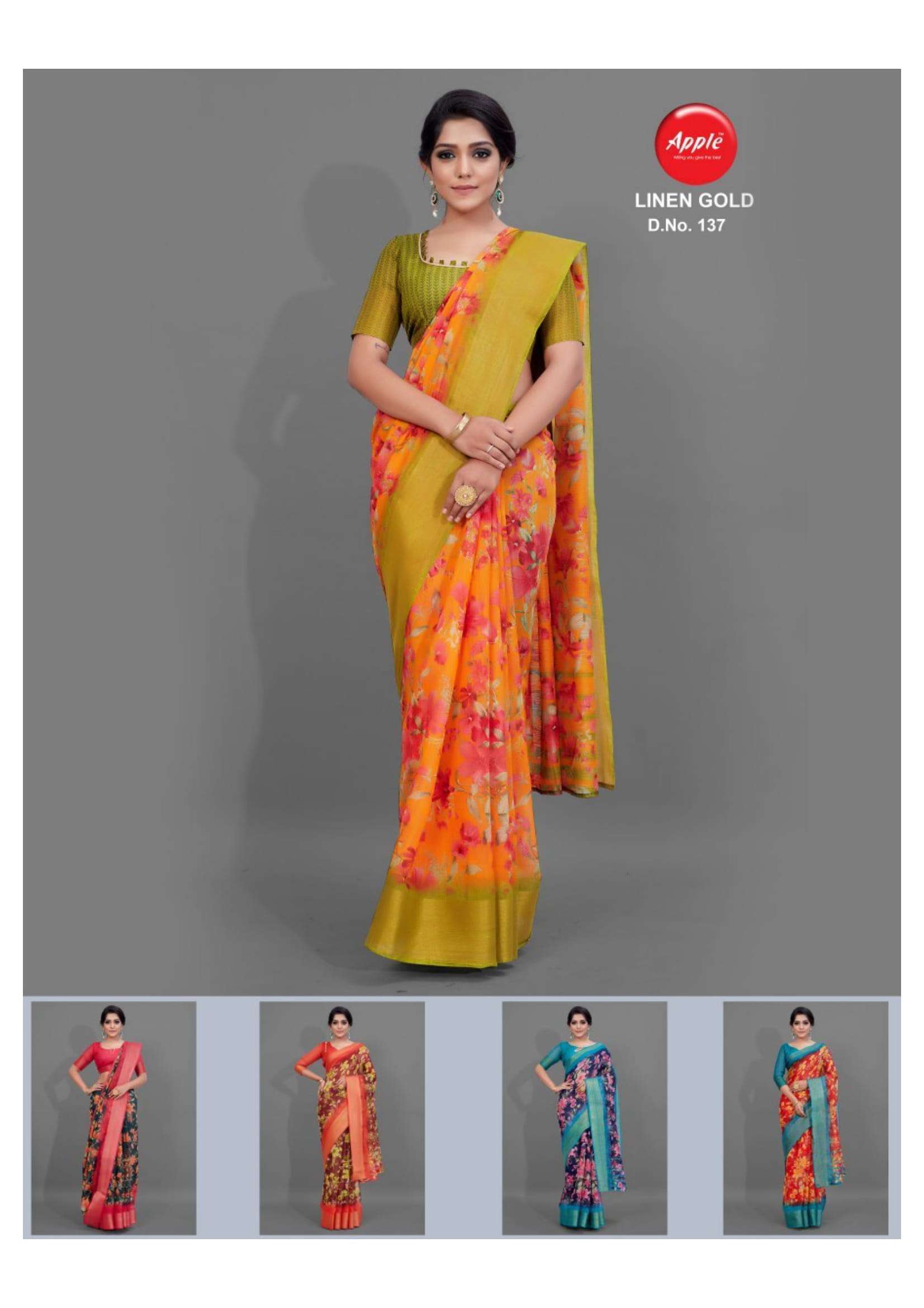 Linen Gold By Apple Casual Wear Linen Soft Cotton Saree At Lowest Price In Surat Market