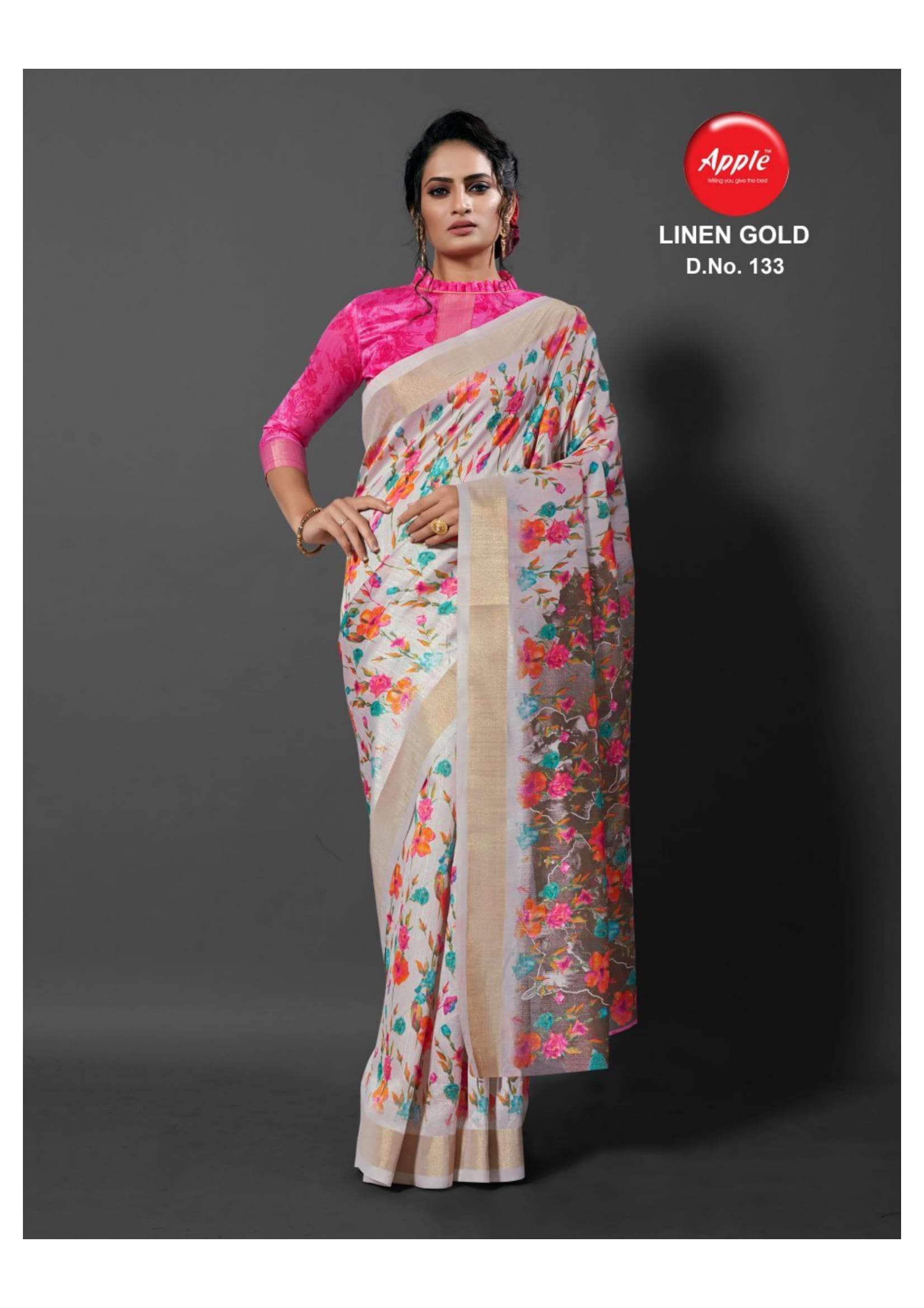 Linen Gold By Apple Casual Wear Linen Soft Cotton Saree At Lowest Price In Surat Market
