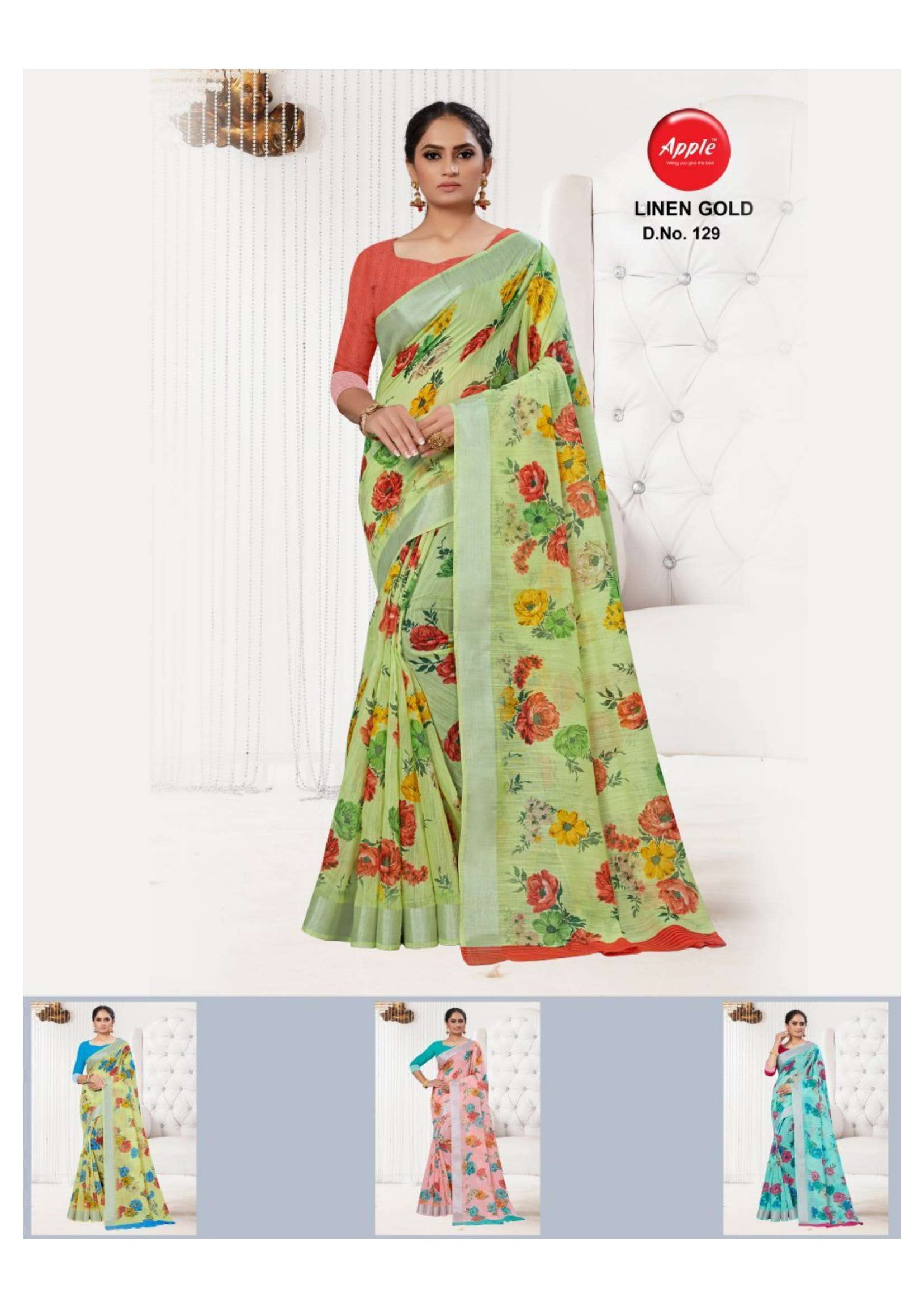 Linen Gold By Apple Casual Wear Linen Soft Cotton Saree At Lowest Price In Surat Market