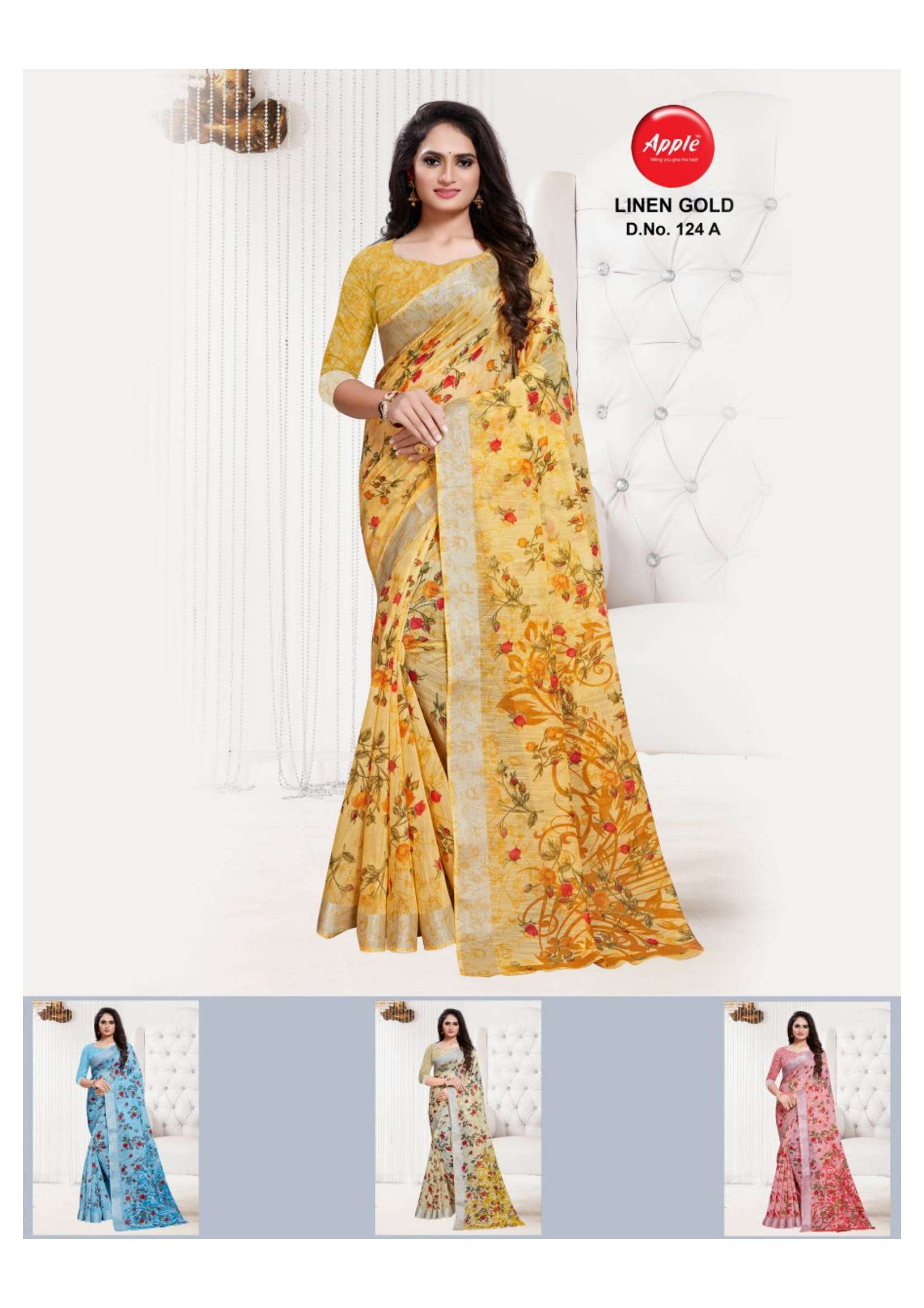 Linen Gold By Apple Casual Wear Linen Soft Cotton Saree At Lowest Price In Surat Market
