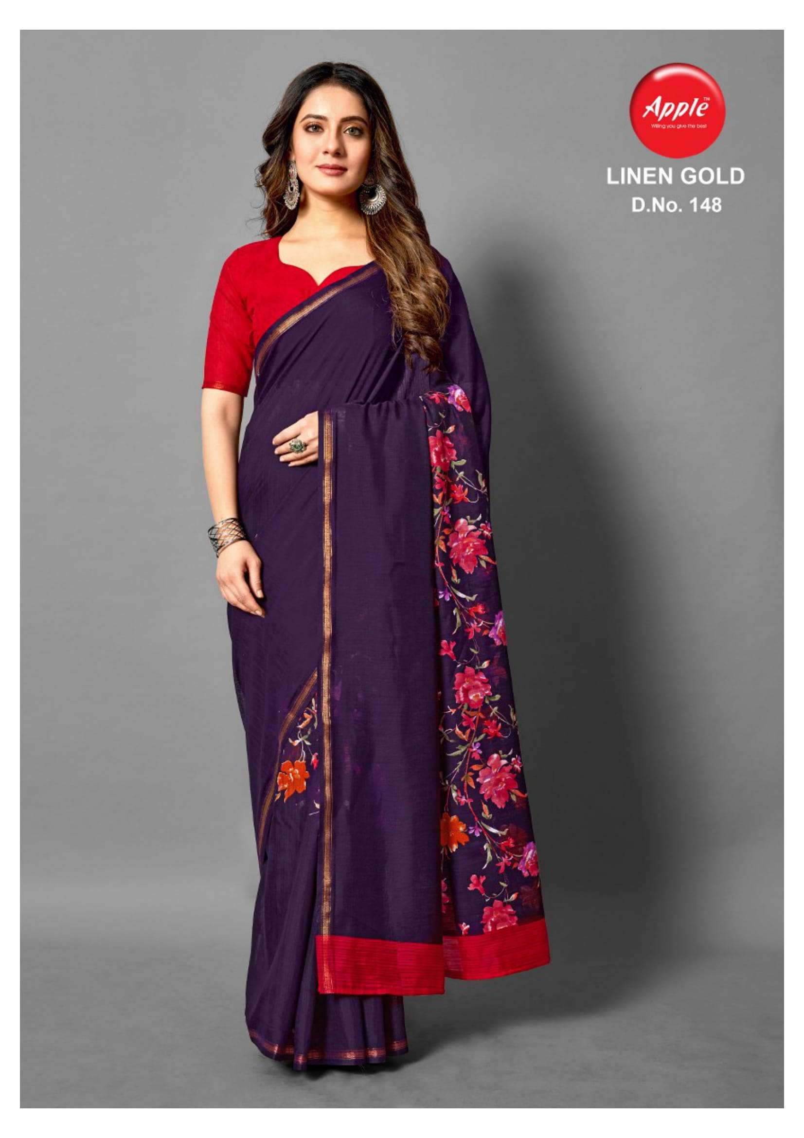 Linen Gold By Apple Casual Wear Linen Soft Cotton Saree At Lowest Price In Surat Market