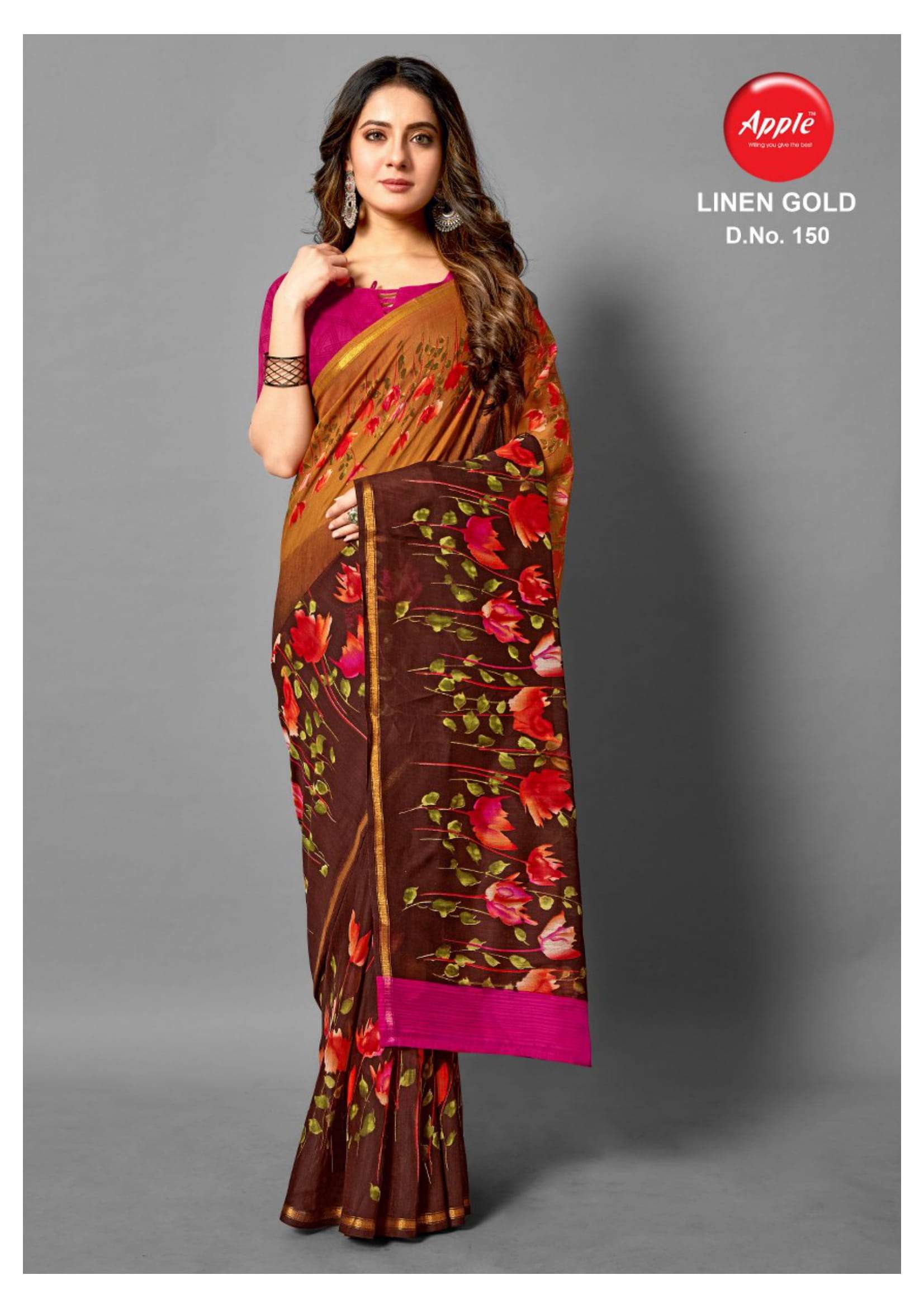 Linen Gold By Apple Casual Wear Linen Soft Cotton Saree At Lowest Price In Surat Market