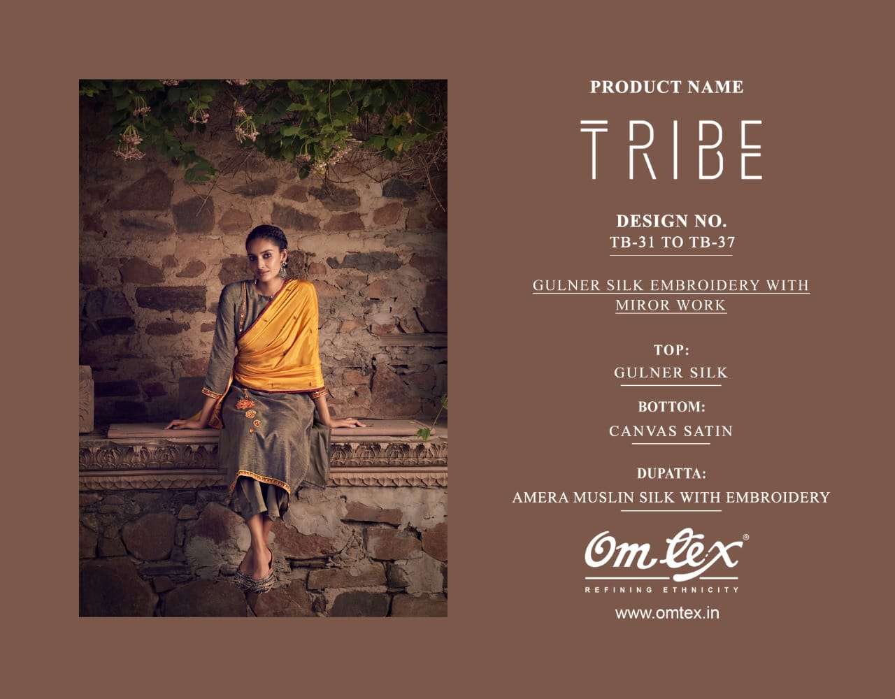 Tribe Gulner Silk Embroidery Designer Salwar Kameez With Mirror Work By Omtex