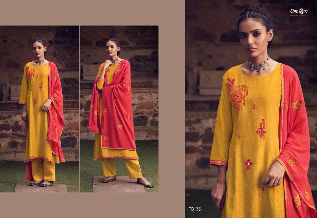 Tribe Gulner Silk Embroidery Designer Salwar Kameez With Mirror Work By Omtex