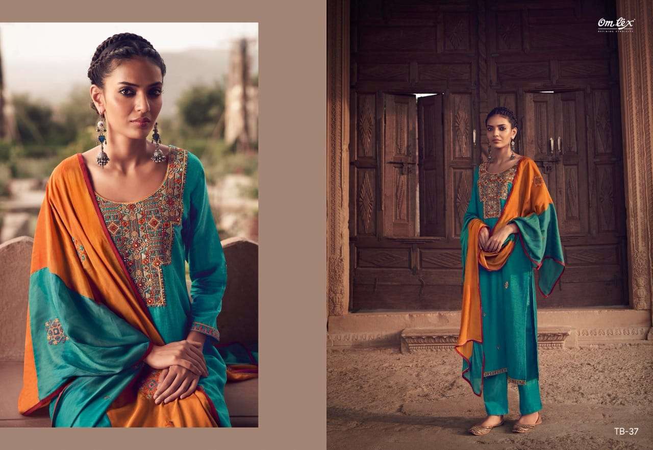 Tribe Gulner Silk Embroidery Designer Salwar Kameez With Mirror Work By Omtex