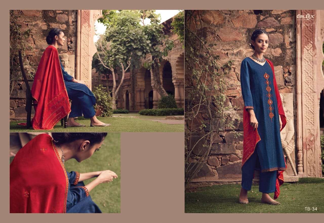 Tribe Gulner Silk Embroidery Designer Salwar Kameez With Mirror Work By Omtex
