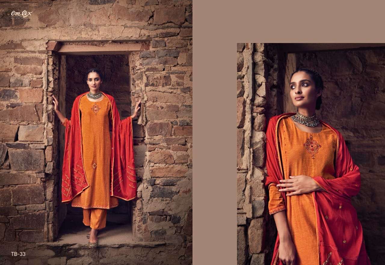 Tribe Gulner Silk Embroidery Designer Salwar Kameez With Mirror Work By Omtex