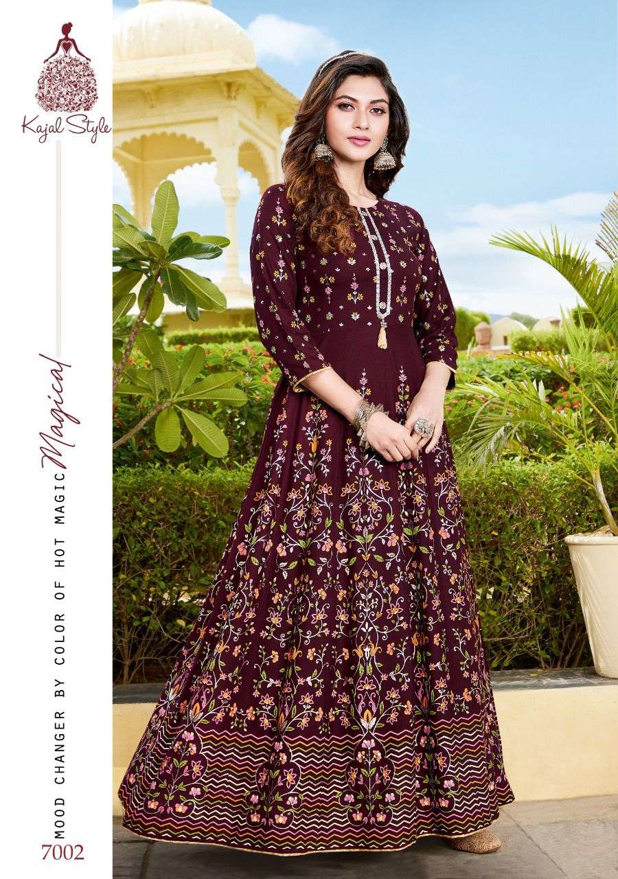 Kajal style introduce fashion colorbar vol 6 series 7001 to 7010 designer gown style long kurti
