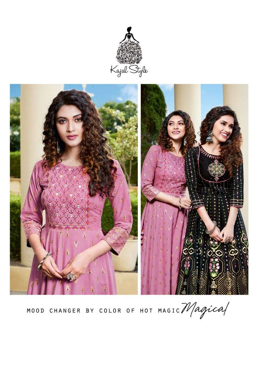 Kajal style introduce fashion colorbar vol 6 series 7001 to 7010 designer gown style long kurti