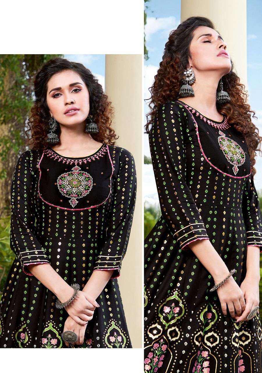 Kajal style introduce fashion colorbar vol 6 series 7001 to 7010 designer gown style long kurti