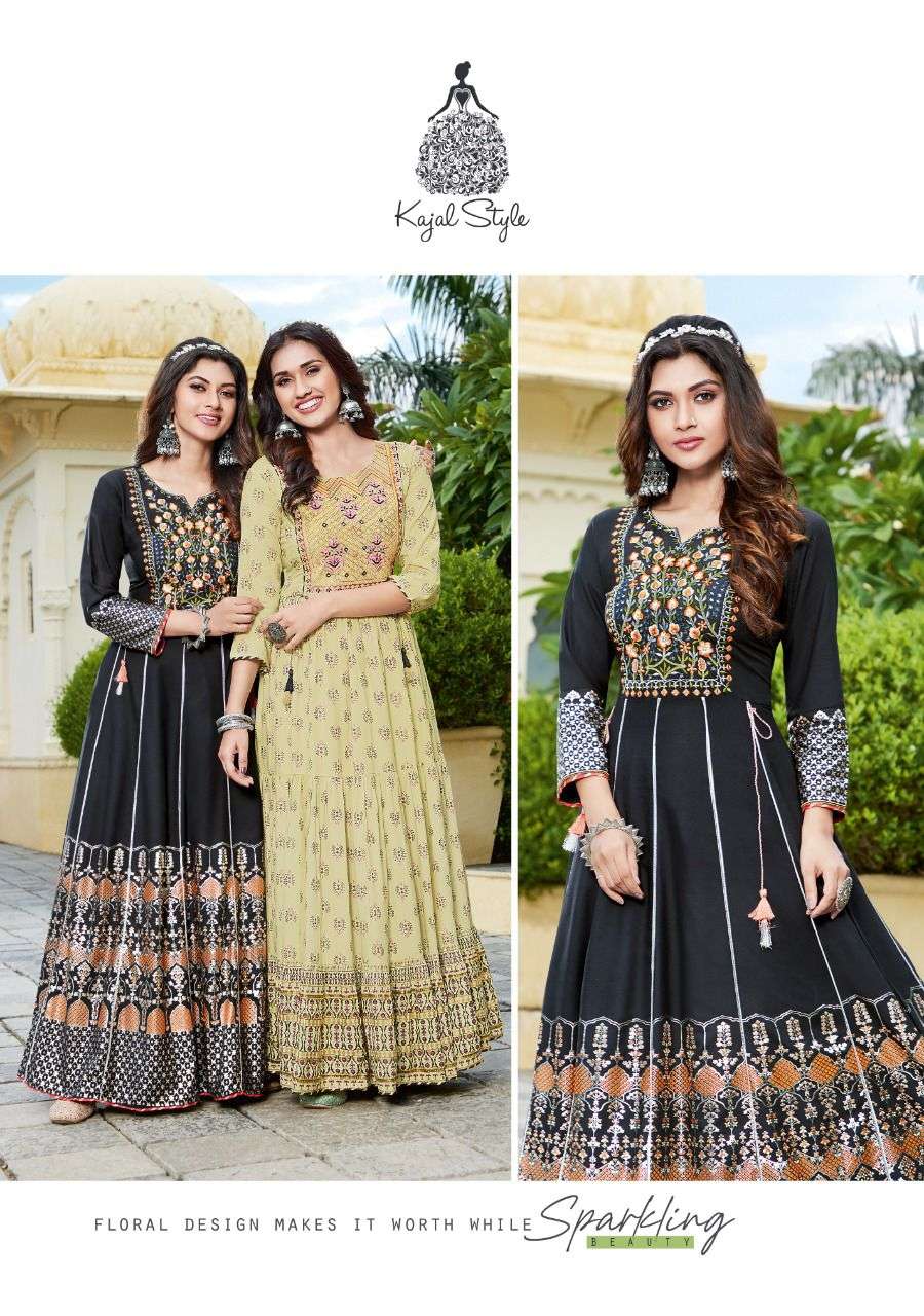 Kajal style introduce fashion colorbar vol 6 series 7001 to 7010 designer gown style long kurti