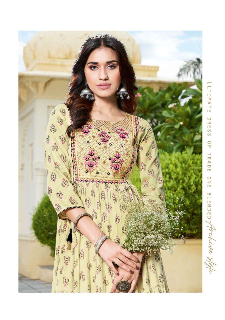 Kajal style introduce fashion colorbar vol 6 series 7001 to 7010 designer gown style long kurti