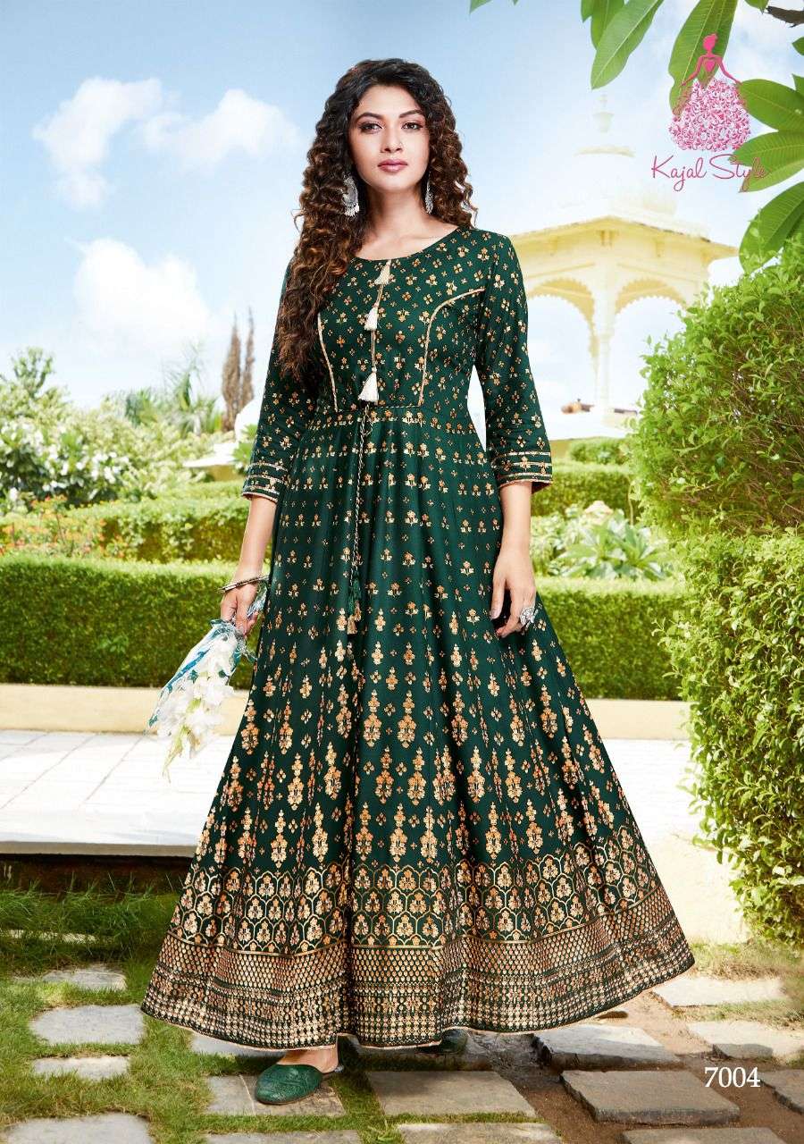 Kajal style introduce fashion colorbar vol 6 series 7001 to 7010 designer gown style long kurti