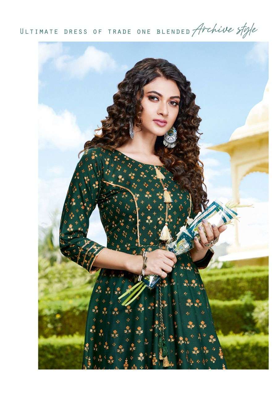 Kajal style introduce fashion colorbar vol 6 series 7001 to 7010 designer gown style long kurti