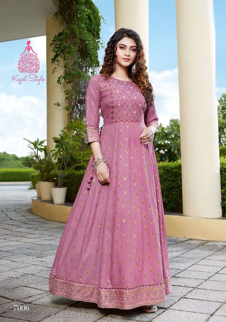 Kajal style introduce fashion colorbar vol 6 series 7001 to 7010 designer gown style long kurti