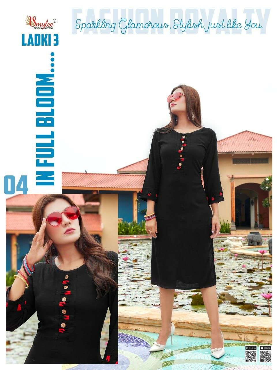 LAADKI vol 3 BY SMYLEE HEAVY RAYON WITH WORK KURTI CATALOG 