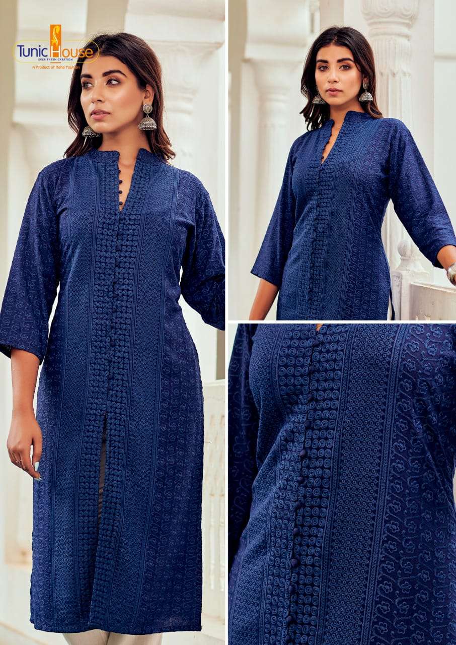 LUCKNOWI NO.11 TUNIC HOUSE CHIKAN KURTI -SINGLE COLOR SIZE SET