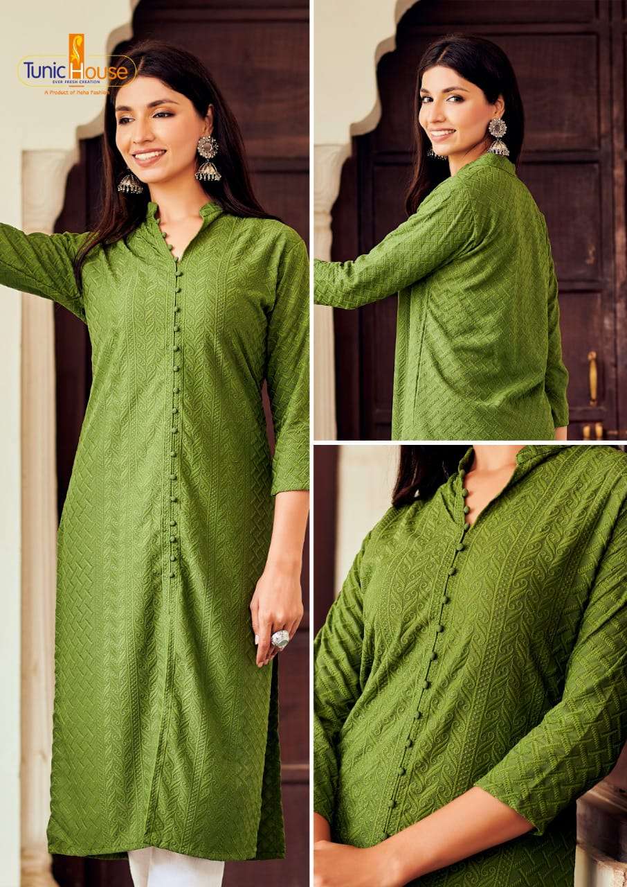 LUCKNOWI NO.15 TUNIC HOUSE CHIKAN KURTI -SINGLE COLOR SIZE SET