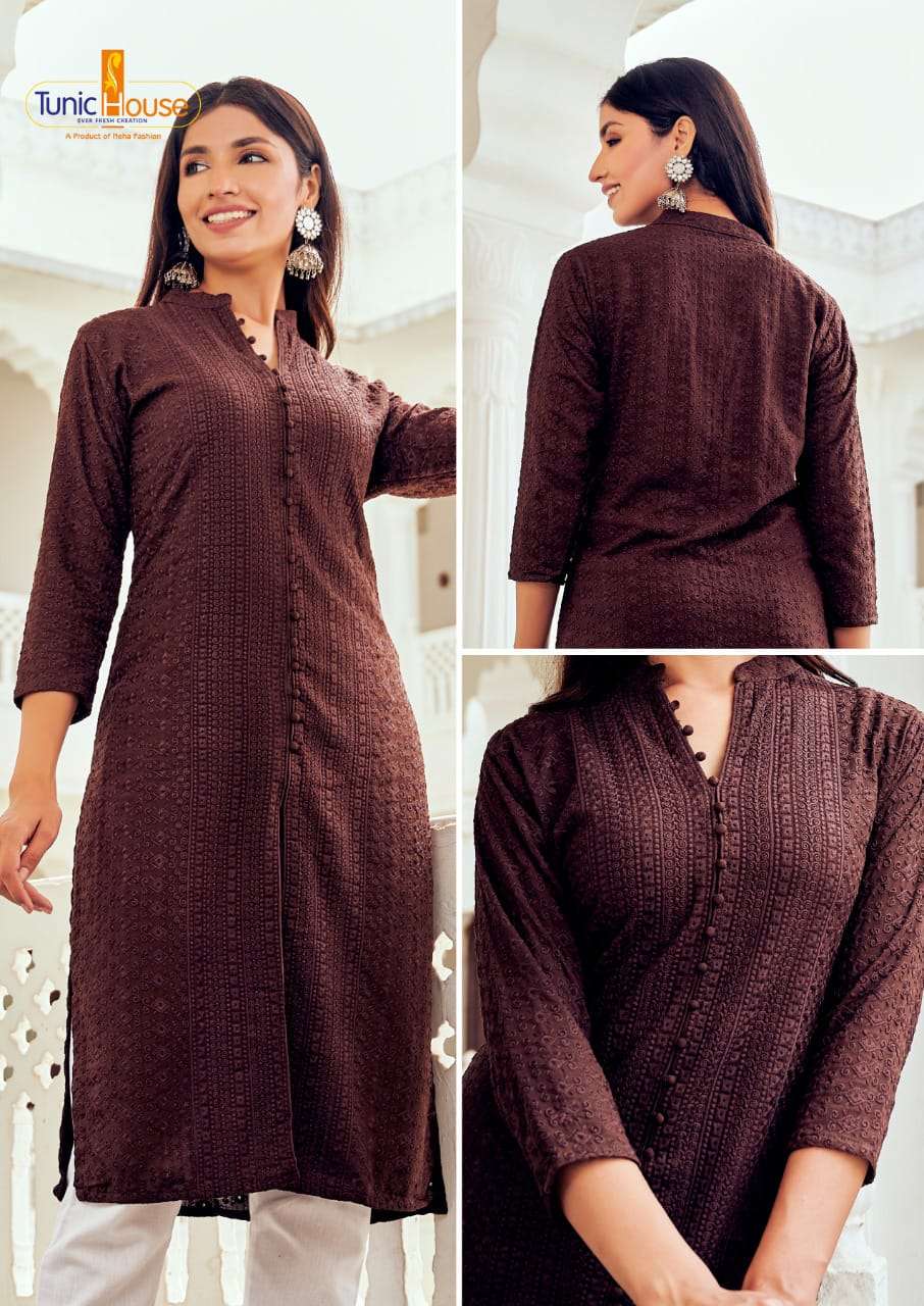 LUCKNOWI NO.16 TUNIC HOUSE CHIKAN KURTI -SINGLE COLOR SIZE SET