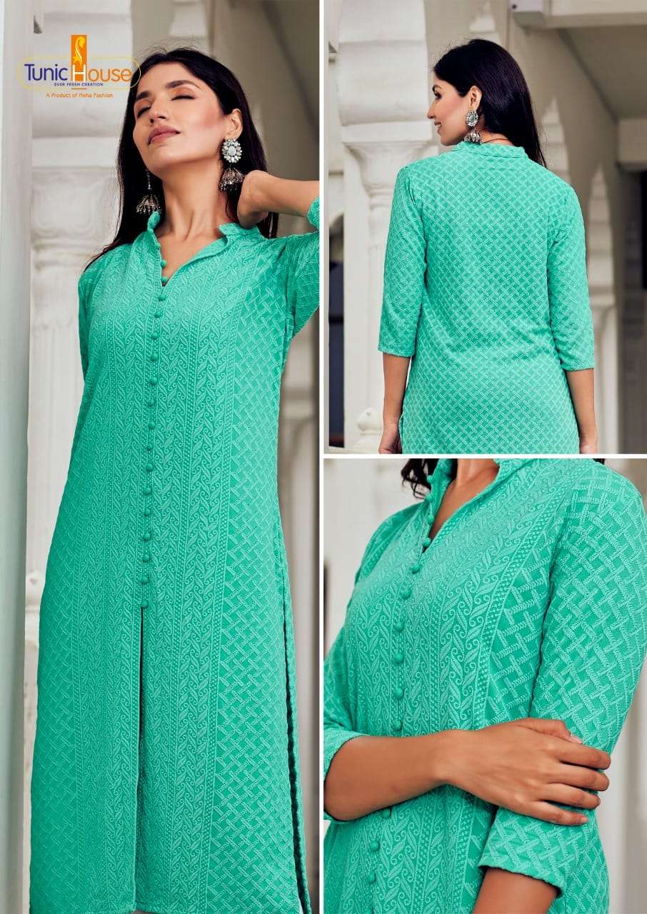 LUCKNOWI NO.5 BY TUNIC HOUSE CHIKAN KURTI -SINGLE COLOR SIZE SET