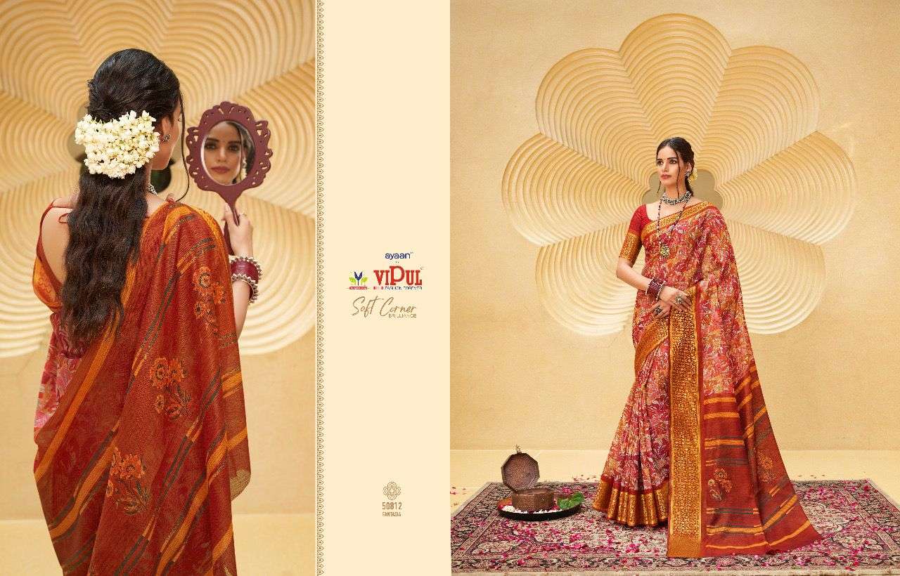 vipul soft corner brilliance cat 508 linen zari saree catalog 