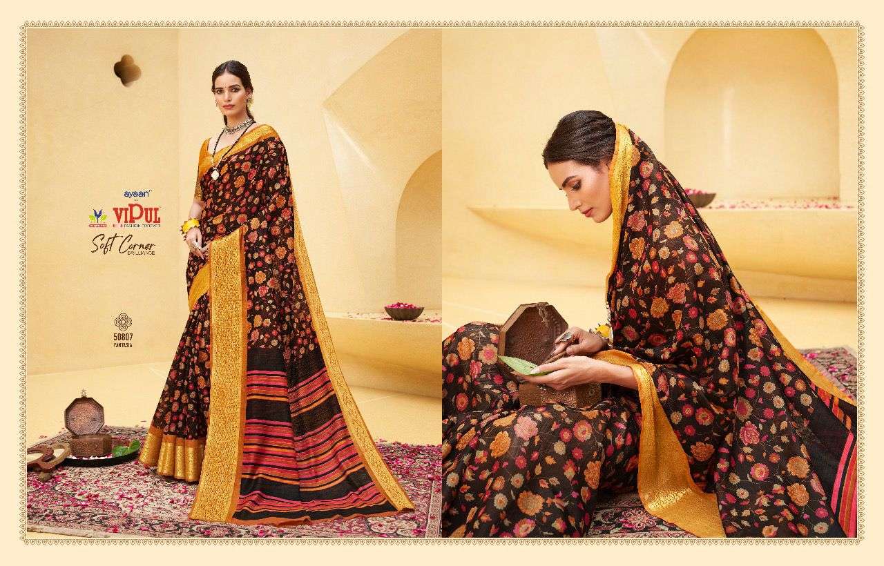 vipul soft corner brilliance cat 508 linen zari saree catalog 