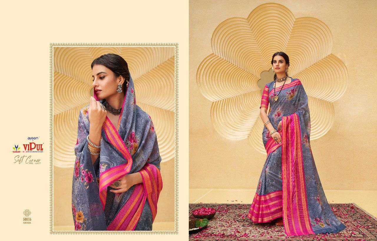 vipul soft corner brilliance cat 508 linen zari saree catalog 