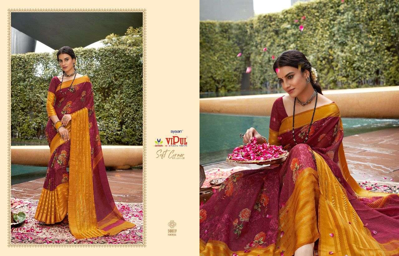 vipul soft corner brilliance cat 508 linen zari saree catalog 